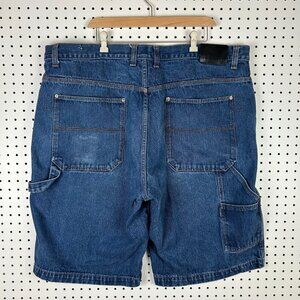 KOMAN Carpenter Baggy Blue Jean Shorts Size 44 Wide Leg Skater Work Wear Riveted